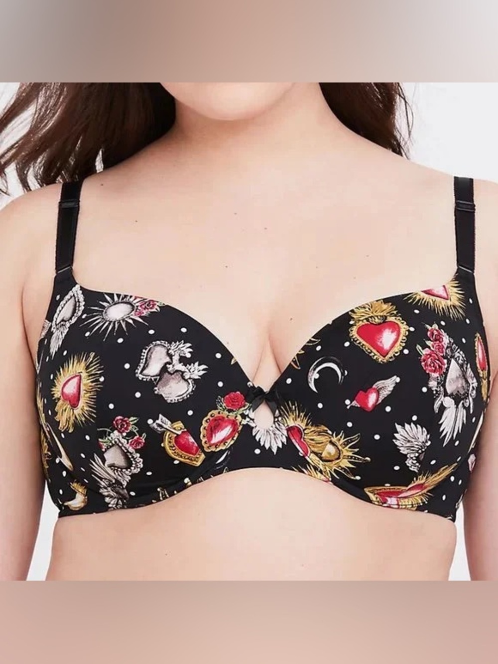 Torrid Curve Back Smoothing Push Up Plunge Bra Size 44DD Celestial Hearts Roses